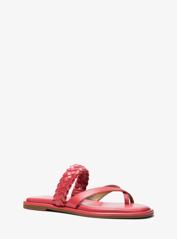Damske Slapky Michael Kors Alba Braided Faux Leather Svetlo Červené - Topanky Michael Kors Nejlevnejsi | ITBMN-2743